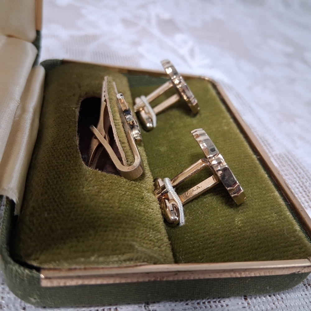 Vintage Hickok Fireman's Cufflinks & Tie Bar Set Presentation Box Original - Picture 8 of 13
